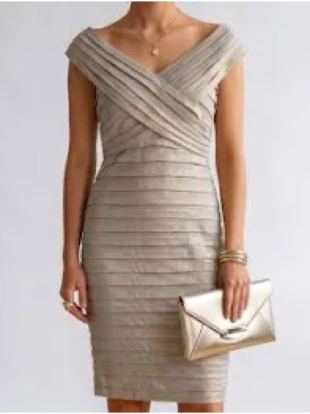 Tadashi Collection Women’s Gold Metallic Tiered Cocktail Sheath Dress Size L